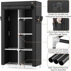ROJASOP Portable Closet Wardrobe Closet for Hanging Clothes with 6 Storage Shelves, 1 Hanging Rod and 4 Pockets, Free Standin