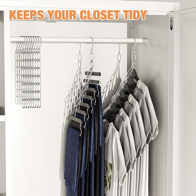 NiHome Clothing Chain Hanger 10-Pack, Metal Closet Organizer Space Saving Hangers with 7 Holes, College Dorm Room Essentials,