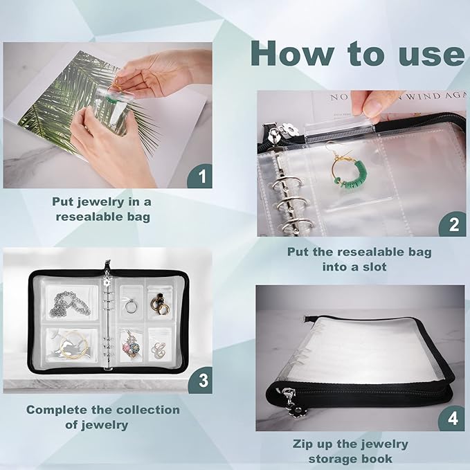 Travel Jewelry Organizer Transparent Jewelry Storage Book Set with Anti-oxidation Pocket Traveling Necklace Earring Organizer