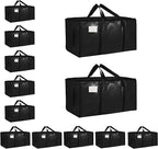 12 Pack-Extra Large Heavy Duty Moving Bags - Waterproof Storage Totes with Handles & Zippers, Foldable for College Dorm, Stor