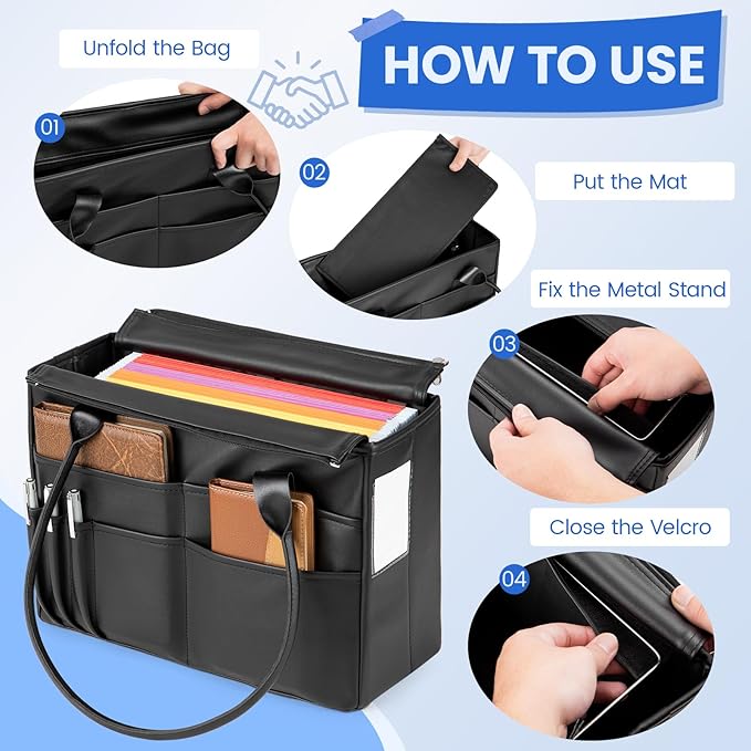 File Tote Bag, Portable File Organizer Box Hanging Filing Box Desktop File Folder Document Storage Organizer with Pockets and