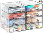 Yieach 2.2'' Tall Acrylic Clear Stackable Storage Drawer Organizer,8 Pack Desk Organization and Storage,Plastic Office Supply