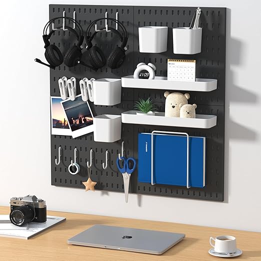 Peg Board Combination Kit, 8 Pegboards with 40 Accessories, Pegboard Wall Organizer for Office, Nursery & Home Storage, Key H