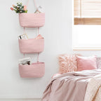 TeoKJ Over the Door Hanging Basket, 3-Tier Woven Cotton Wall-Mounted Storage Organizer Bag Decorative Hanging Nursery Baskets