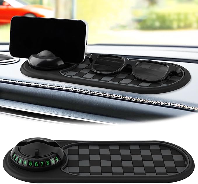 Multifunction Car Anti-Slip Mat, Car Dashboard Mobile Phone Holder, Anti Slip Mat Phone Holder and Temporary Parking Number P