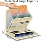 Fireproof Accordion File Organizer, Portable Expanding File Folder with Waterproof Zipper&Labels, Khaki Document Organizer wi