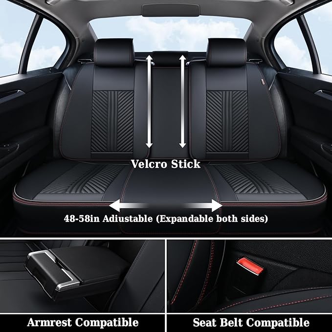 Coverado Car Seat Covers Full Set, 5 Seats Leather Seat Covers for Cars, Waterproof Front and Rear Car Seat Protectors Cushio