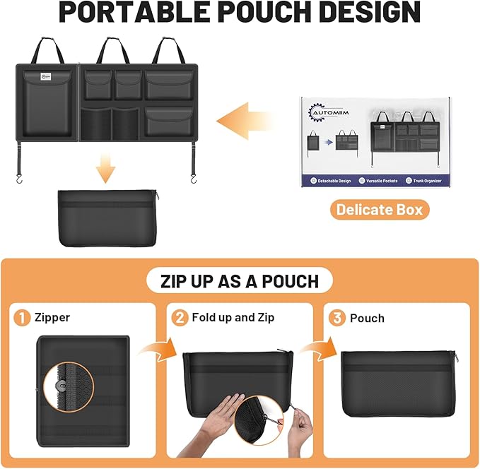 Detachable Hanging Trunk Organizer, Foldable Car Trunk Organizer Hanging for SUVs, Jeeps, Hatchbacks, Car Trunks Organiser