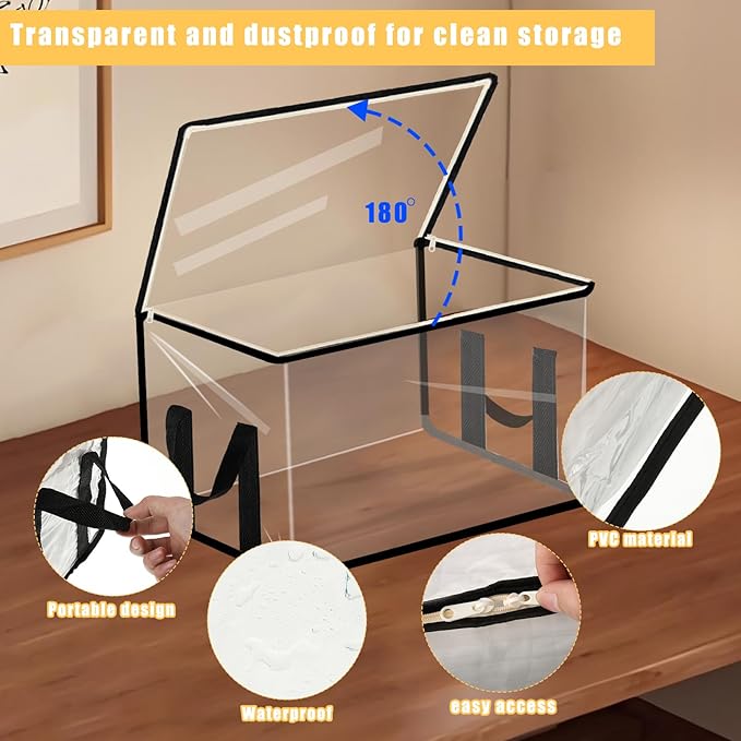 4 Pack Large Clear Storage Organizer Bags with Zipper, Reusable Clear Plastic Bins with Handle Organizer for Playroom Blocks 