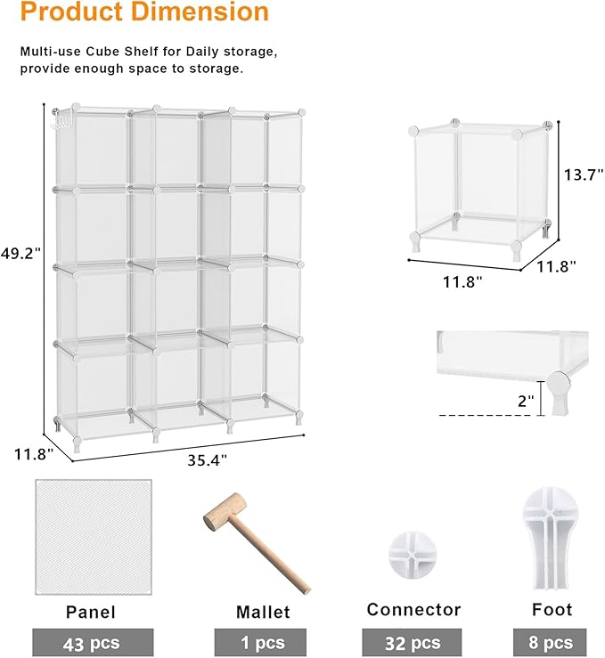 AWTATOS Cube Storage Organizer, Closet Organizers and Storage, 12 Cube Shelves Bookshelf, DIY Stackable Plastic Clothes Organ