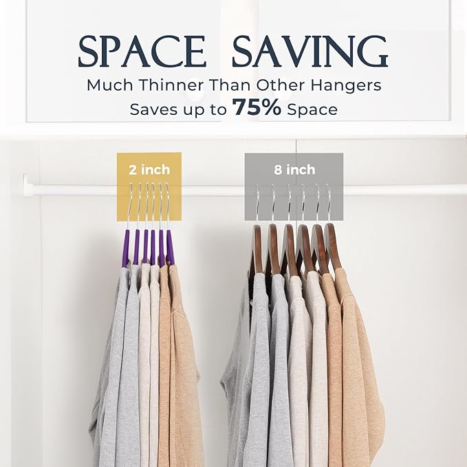 HOUSE DAY Noble-Purple Velvet Hangers 60 Pack, Non Slip Clothes Felt Hanger Heavy Duty for Coat, Premium Slim Space Saving Su