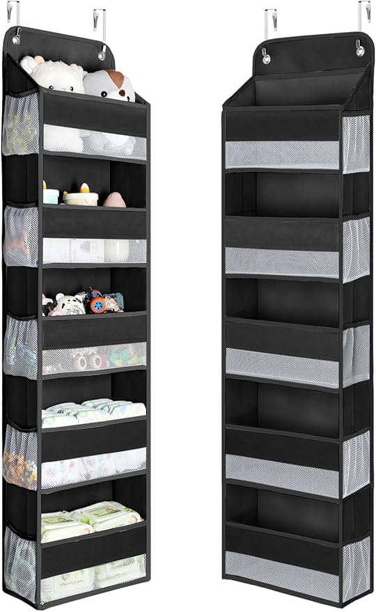 Yecaye 1 Pc Over the Door Organizer with 5 Bins 10 Side Pockets, 44lbs Load Hanging Bathroom and Bedroom Organizer, behind th