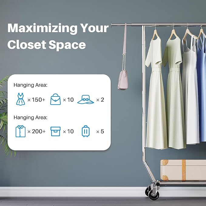 HOKEEPER Clothes Rack, Rolling Clothing Racks for Hanging Clothes, Portable Clothes Rack with Lockable Wheels, Commercial Hea