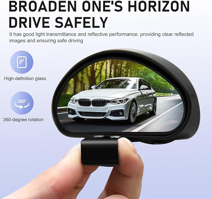 2 PCS Car Blind Spot Mirror, Ajustable Car Reversing Auxiliary Mirror with Screw Fixation, Broaden View Field Clear Imaging Rearview, Universal Wide Angle Exterior Accessories (Black)