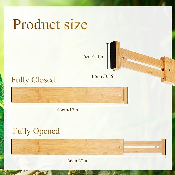 Sawysine 12 Pcs Bamboo Drawer Dividers Adjustable Drawer Organizers Spring Separators Organization Expandable Organizers for 