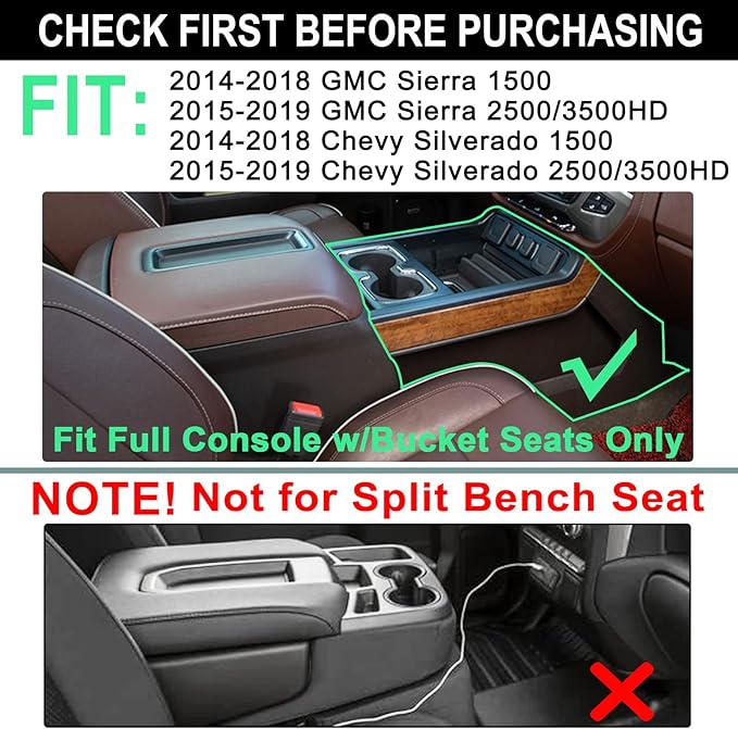 PIMCAR Center Console Organizer Tray for 2014-2018 Chevy Silverado GMC Sierra 1500 & 2015-2019 2500HD/3500HD Models - Custom Fit Storage Insert Accessories - Red Trim