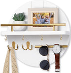 Nekon Key Holder Wall Mount, 11.8 Inch Rack With Shelf and 6 Hooks, Rustic Mail Organizer, Circular Wooden Hanger for Entrywa