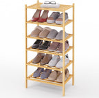 Smiry Small Bamboo Shoe Rack 6-Tier, Stackable Wooden Shoe Organizer for Entryway & Closet, Free Standing Wood Shoe Storage S