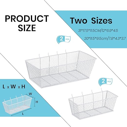 Sieral 4 Pcs Pegboard Baskets Metal Wire Shelf Baskets Peg Board Organizer Accessories Wall Mount Organizer Attachments for G