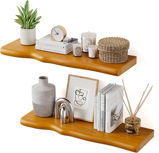Floating Shelves for Wall Rustic Farmhouse 24 Inch Floating Shelf Wooden Shelves for Wall Mounted Live Edge Pine Shelf with U