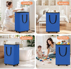 SpaceTrove Laundry Basket with Wheels, Collapsible Laundry Baskets, Laundry Hamper with Handles Detachable Wheels, Rolling La
