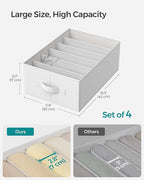SONGMICS Set of 4 Large Size Wardrobe Clothes Organizers, 6-Compartment Foldable Drawer Organizers with Handles, 16.5 x 11.8 