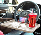 Steering Wheel Tray,Car Table Food Trays for Eating,Laptop Mount,Cars Desk for Driver,Fit Most Auto Vehicle Steering Wheels (Beige, Medium)