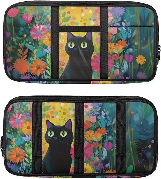 Black Cat Theme Sun Visor Organizer for Trucks,Car Essentials Tool Pack with Zipper Pockets Tactical Panel Adjustable Straps Auto Visor Storage Pouch