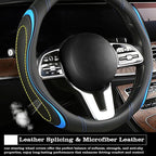 Leather Splicing Black Blue Car Steering Wheel Cover,14.5-15 Inch Universal Microfiber Leather Covers Breathable Anti-Slip Od