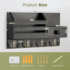 Key Holder Wall Mount, Wooden Adhesive Mail and Key Organizer with Drawer, Small Shelf, 8 Hooks, 2 Installation Methods, Blac