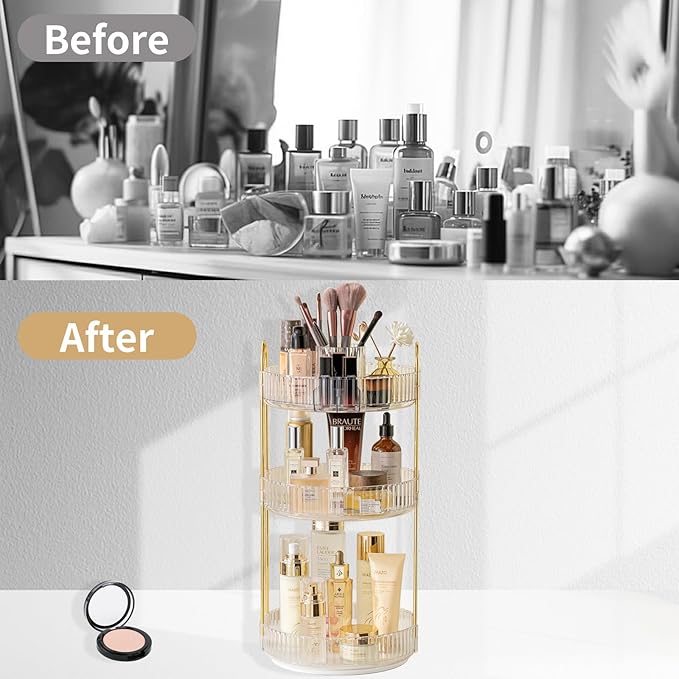 Asayuee 360 Rotating Makeup Organizer,3 Tier Large Capacity Make Up Organizers and Storage,Skincare Perfume Vanity Organizers