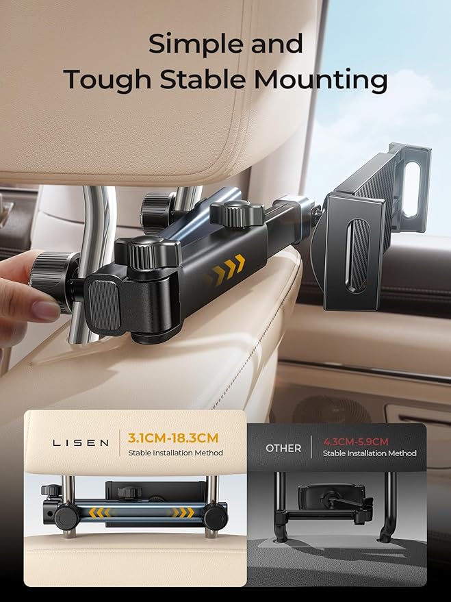 LISEN for iPad Holder Car Road Trip Travel Essentials Activities for Toddler Kids Gifts, Car Accessories for Women Interior Men Truck 3in1 Tablet Holder Back Seat Car Camping Headrest Organizer
