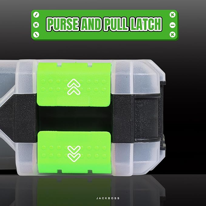 Jack Boss Tool Box with Transparent Lid, Double Side 34-Compartments Organizer Box with Removable Dividers for Hardware, Scre