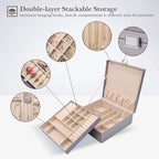 ProCase Jewelry Box for Women, 2 Layers Large Leather Jewelry Organizer Storage Case with Removable Pad for Earrings -Pearliz