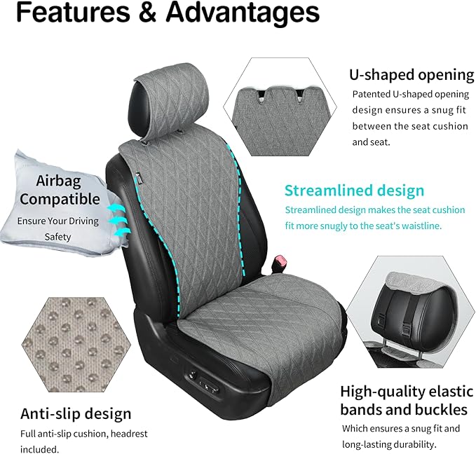 2pcs Sideless Car Seat Covers for All Seasons - Breathable Front Seats Cushions Non-Slip Bottom with Headrest Protectors - Un