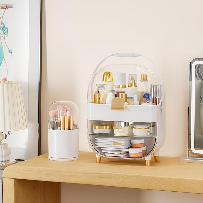 Yieach Makeup Skincare Organizer for Face Care Beauty Product,and Countertop Makeup Organizer with Cover,Make up Brush Holder