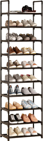 10-Tier Tall Shoe Rack, Adjustable 20-25 Pairs Shoe Shelf Storage Organizer for Entryway Hallway Closet Bathroom Living Room 