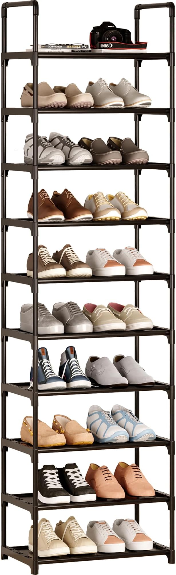 10-Tier Tall Shoe Rack, Adjustable 20-25 Pairs Shoe Shelf Storage Organizer for Entryway Hallway Closet Bathroom Living Room 
