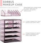 Sorbus Acrylic Makeup Organizer Set, 7-Drawer Vanity & Countertop Cosmetic Storage with Small & Wide Compartments, Purple Mak
