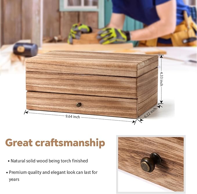 Meangood Jewelry Box Organizer for Women, 2 Layer Large Jewelry Storage Case, Rustic Wooden Jewelry Box with Mirror & Ring Tr