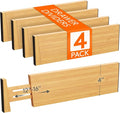 Lifewit 4" High 4 Pack Bamboo Drawer Dividers 31-40cm/12-16 Adjustable Wooden Drawer Organizer for Clothes/Utensils, Expandab