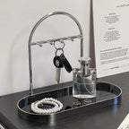 Shinpuru Metal Jewelry Organizer Stand & Key Holder Tray with Acrylic Base, Key Stand and Jewelry Tray with 5 Hooks, Perfect 