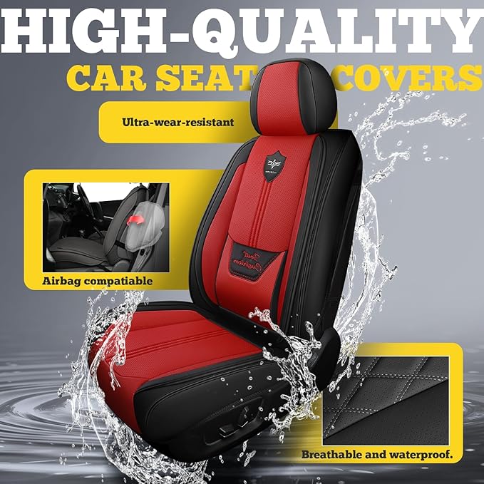 LINGVIDO Car Seat Covers for Front Seats (2 Seats) - Premium Perforated Nappa Leather,Waterproof Shield, Omni-Adapt Fit for S
