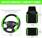 CAR PASS Leather Steering Wheel Cover and Waterproof Car Floor Mats,Microfiber Universal Car Combo Fit for 95% Sedan,SUV,Cars