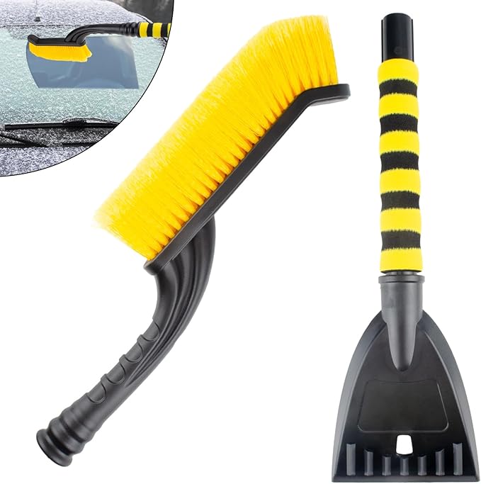 25.5" Car Snow Brush and Detachable Ice Scraper, Snow Shovel for Car Window, with Foam Grip and 45° Angle Brush Head, Snow Shovel for Car Window, Winter Accessories for Cars, Trucks, SUVs