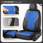 Coverado Automotive Seat Covers, Front Leather Car Protectors 2-Pack, Spill-Proof Seamless Car Seat Cushion, Black&Blue Car S