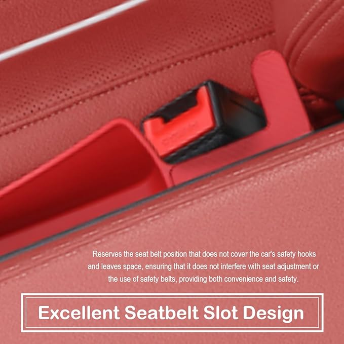 Car Seat Gap Filler Organizer, 2 Pack No-Drop Seat Side Gap Filler Plug Strip with Storage & Belt Slot, Universal Fit Auto Catcher Fill The Gap Between Seat & Console for Car, SUV, Truck, Red