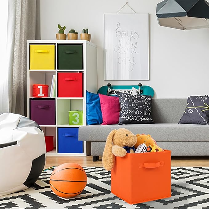 Stero Fabric Storage Bins 6 Pack Fun Colored Durable Storage Cubes with Fabric Handles Foldable Cube Baskets for Home, Kids R