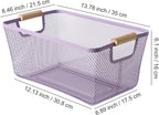 AJIODA Metal Mesh Steel Basket, Large Wire Storage Organizer Basket Multi-function Hanging Kitchen Baskets with Wood Handle f
