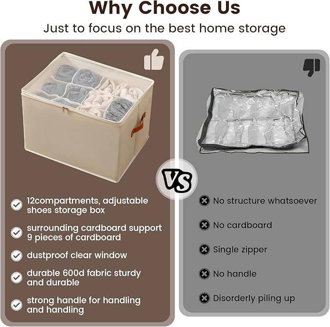 2 Pack Shoe Organizer for Closet, Large Shoe Box Storage Containers, Foldable Shoe Storage Organizer Box Bin with Adjustable 
